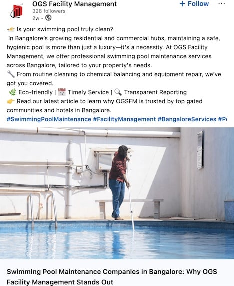 image of pool service company LinkedIn ad